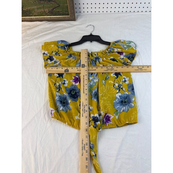 Sienna Sky Yellow Floral Peasant Blouse Tie Front Short Sleeve Women’s XS - Picture 7 of 7
